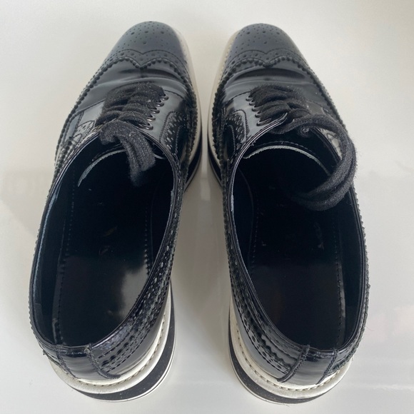 SOLD - Prada SS 2011 Black Brushed Leather Wingtip Brogues Derby Creeper 37/ - Picture 8 of 16
